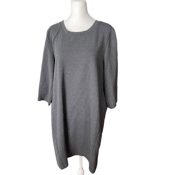 Old Navy Large Shift Dress Gray Stripe 3/4 Sleeve Career Knit Boxy - Picture 5 of 9